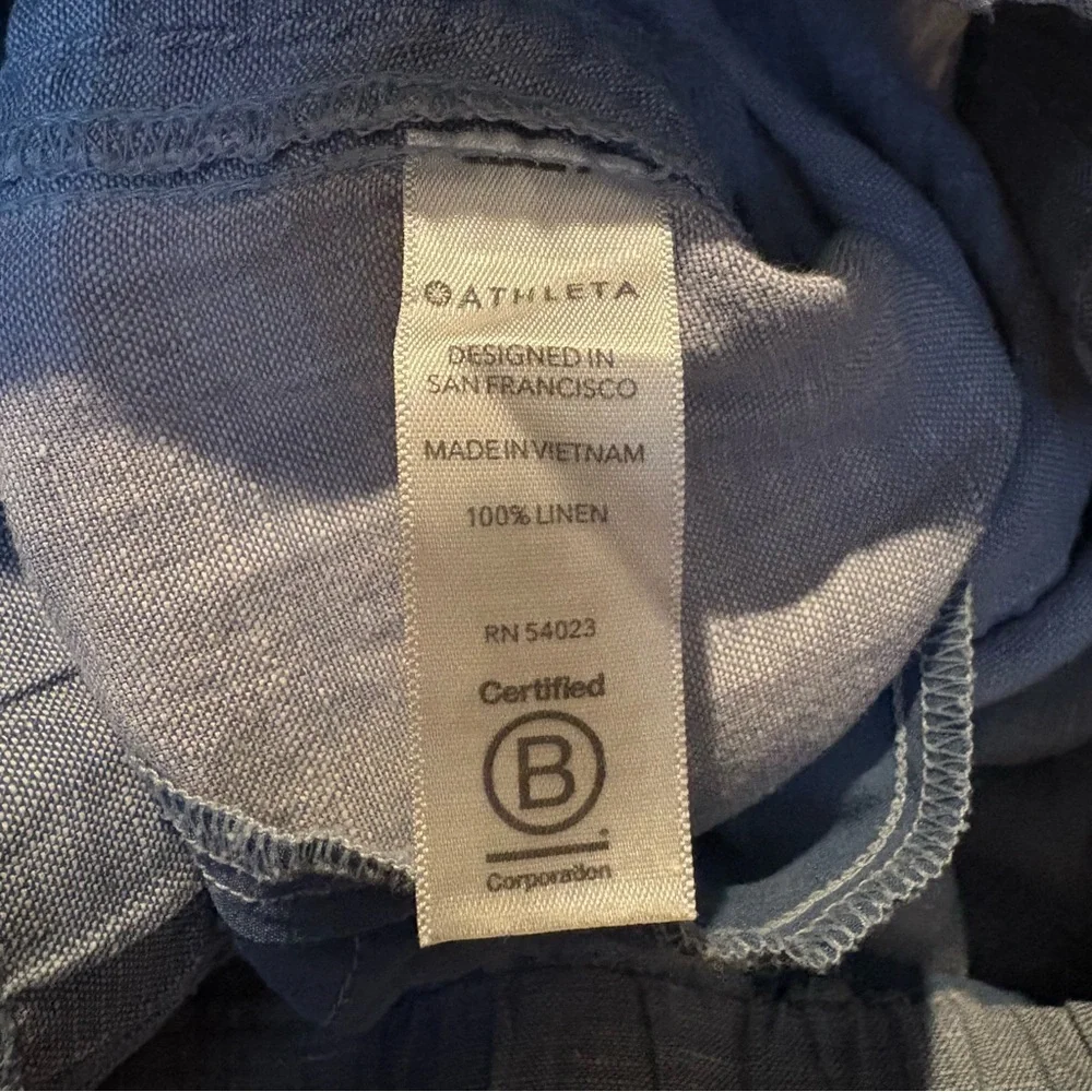 ATHLETA Women Light Blue 100% Linen Drawstring Wide Leg Pants Size 0-Minor Flaws